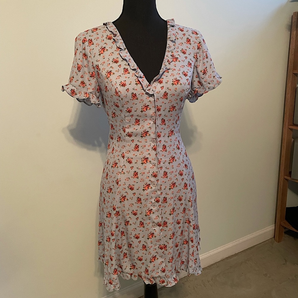 NWOT Reformation Dallas Button Down Mini Dress Petunia Blue Floral Print 6